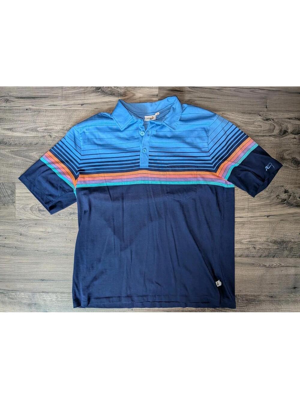 Vintage Hobie Surf Mens Striped Polo 2XLT Tall Blue